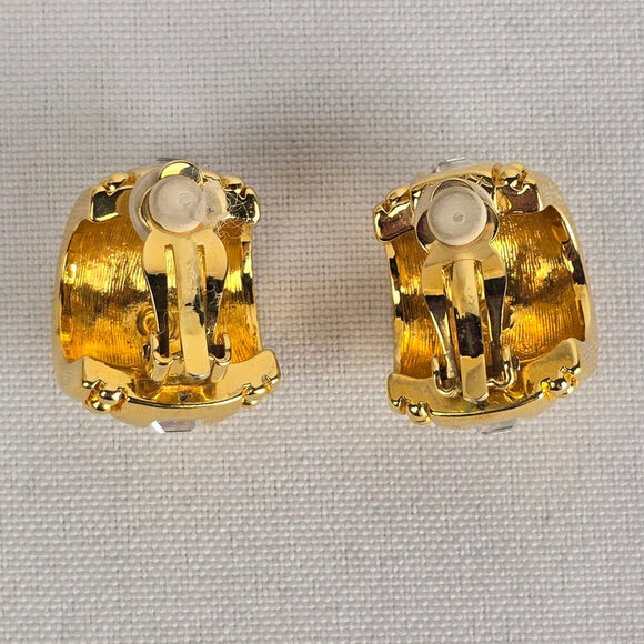 Swarovski Crystal Gold Tone Hoop Clip On Earrings - Picture 4 of 6